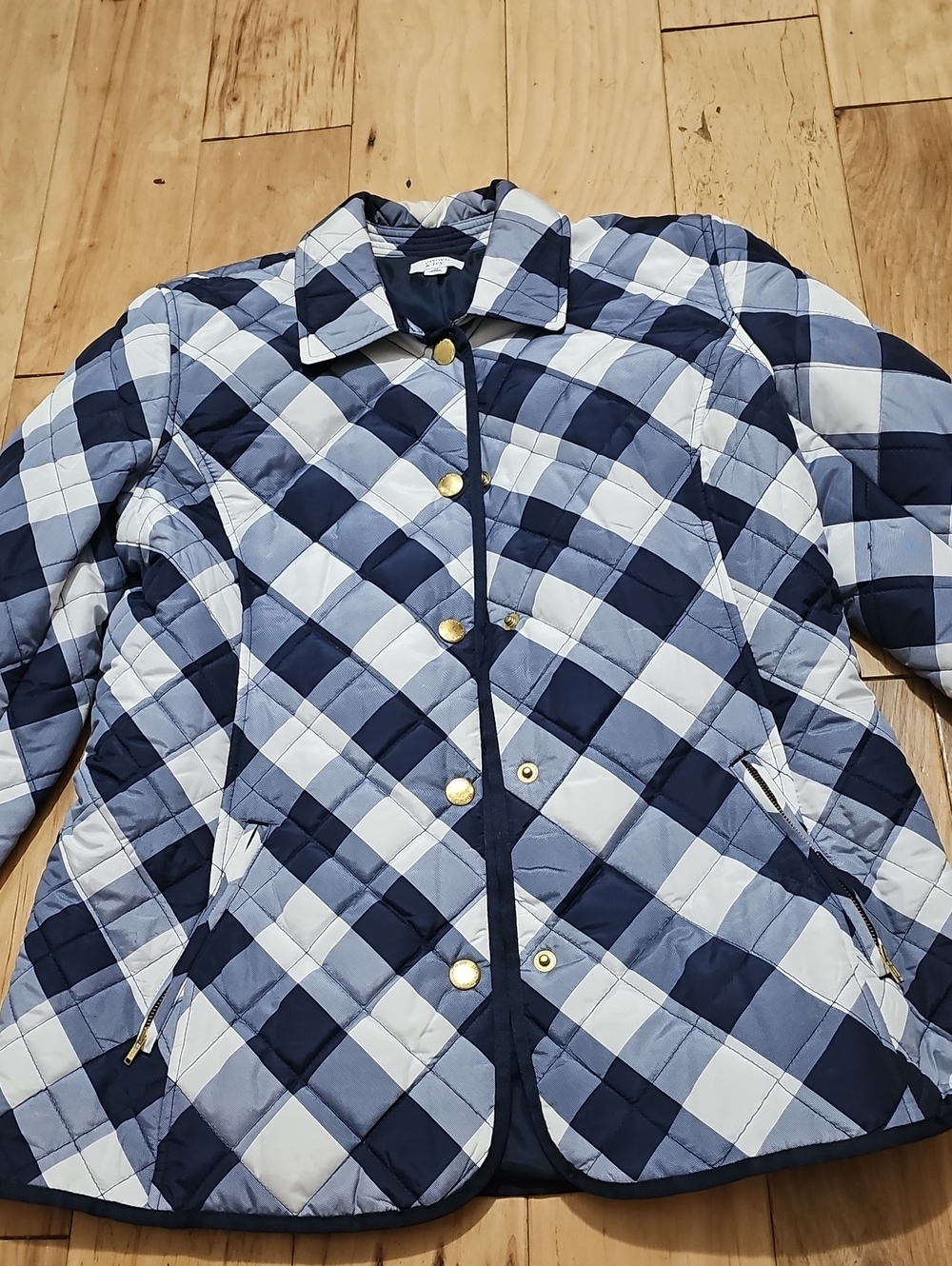 Quilted Plaid Women's Jacket in Navy and White